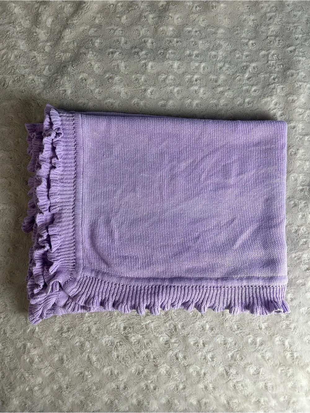 Expectations by Baby Martex Solid Purple Blanket Sweater Knit Ruffle Edge Lovey